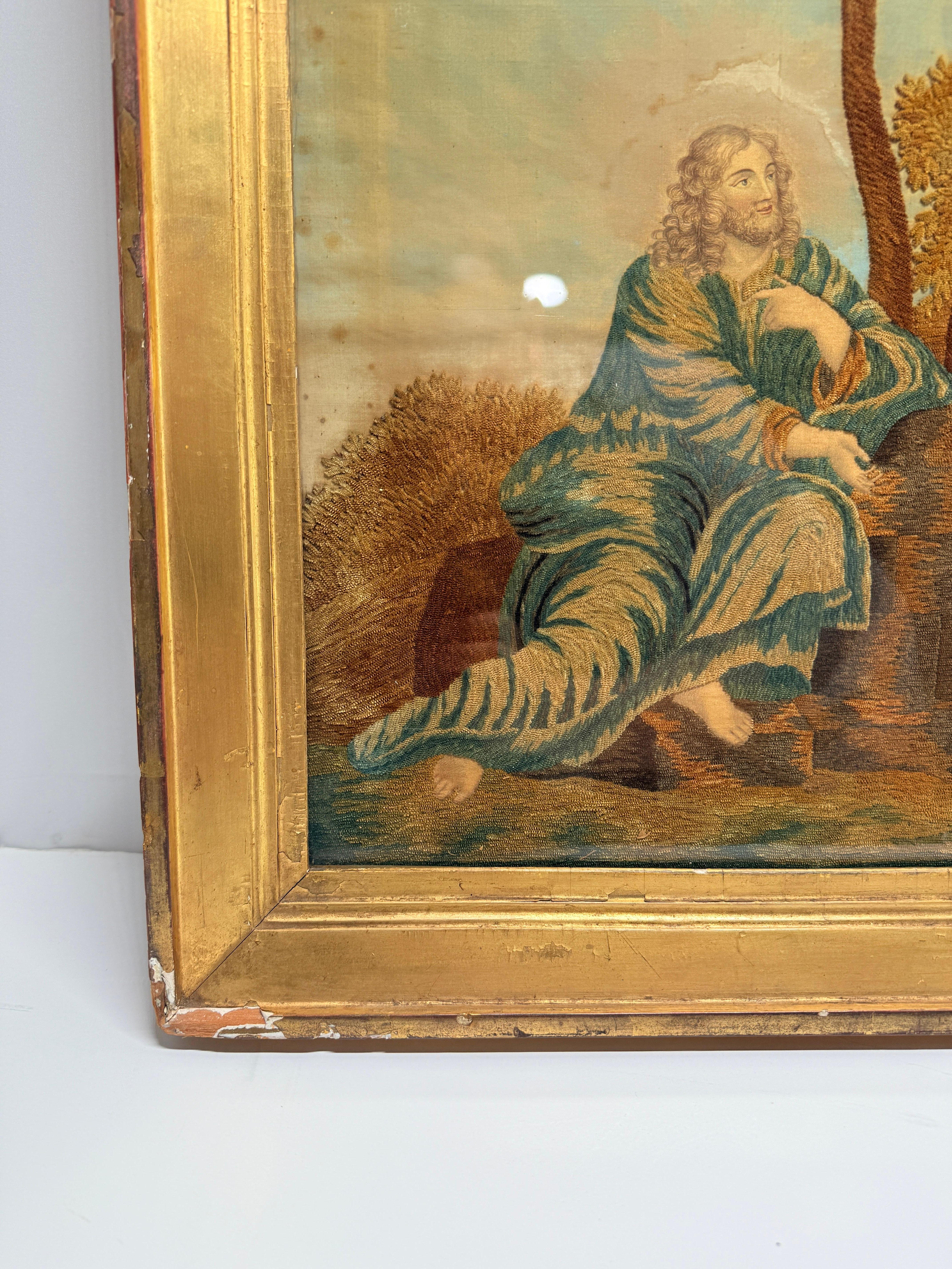 19. Jahrhundert, English School 'Christus und die samaritanische Frau am Brunnen' Auf Seide (Wolle) im Angebot