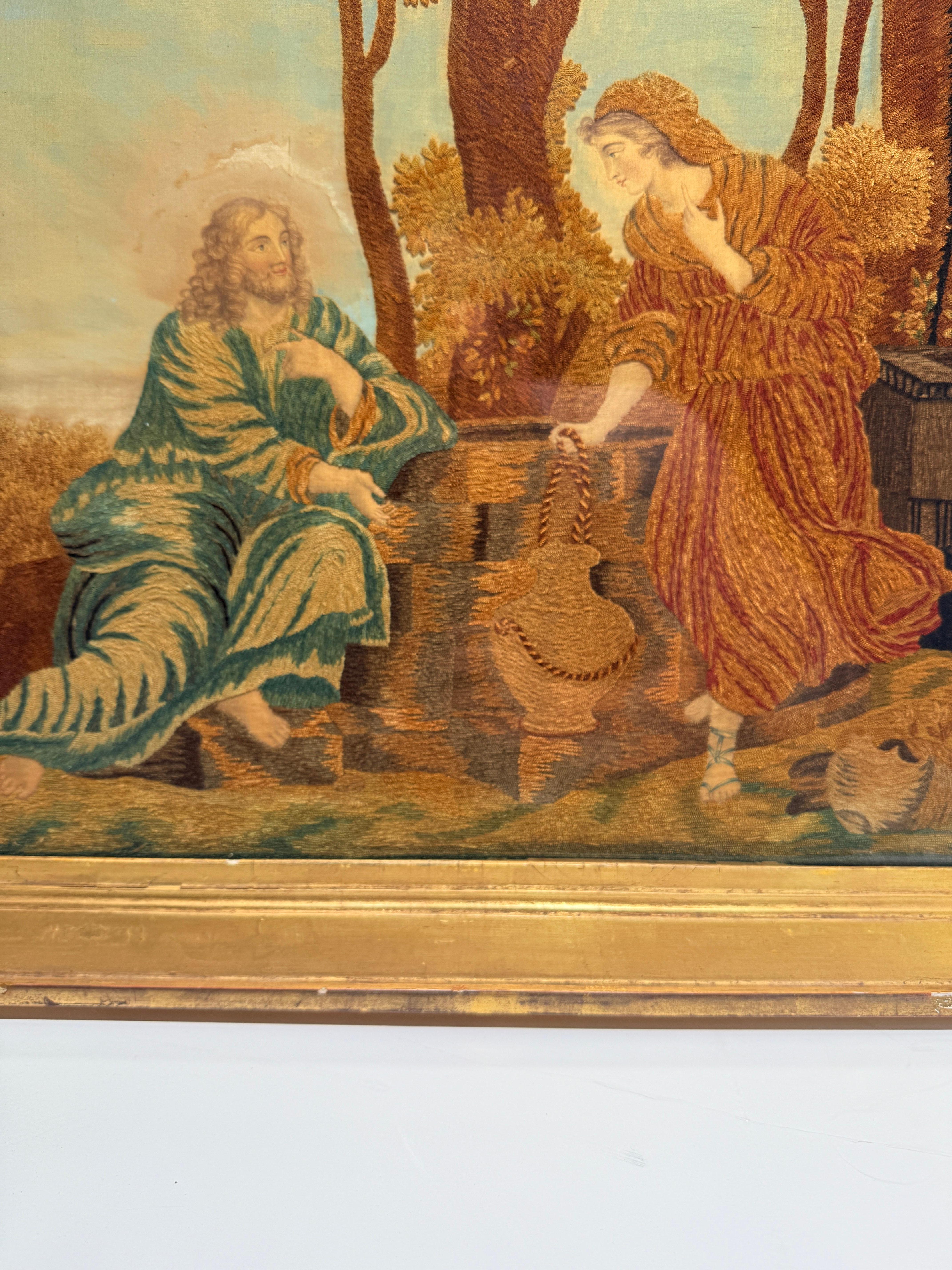 19. Jahrhundert, English School 'Christus und die samaritanische Frau am Brunnen' Auf Seide im Angebot 1