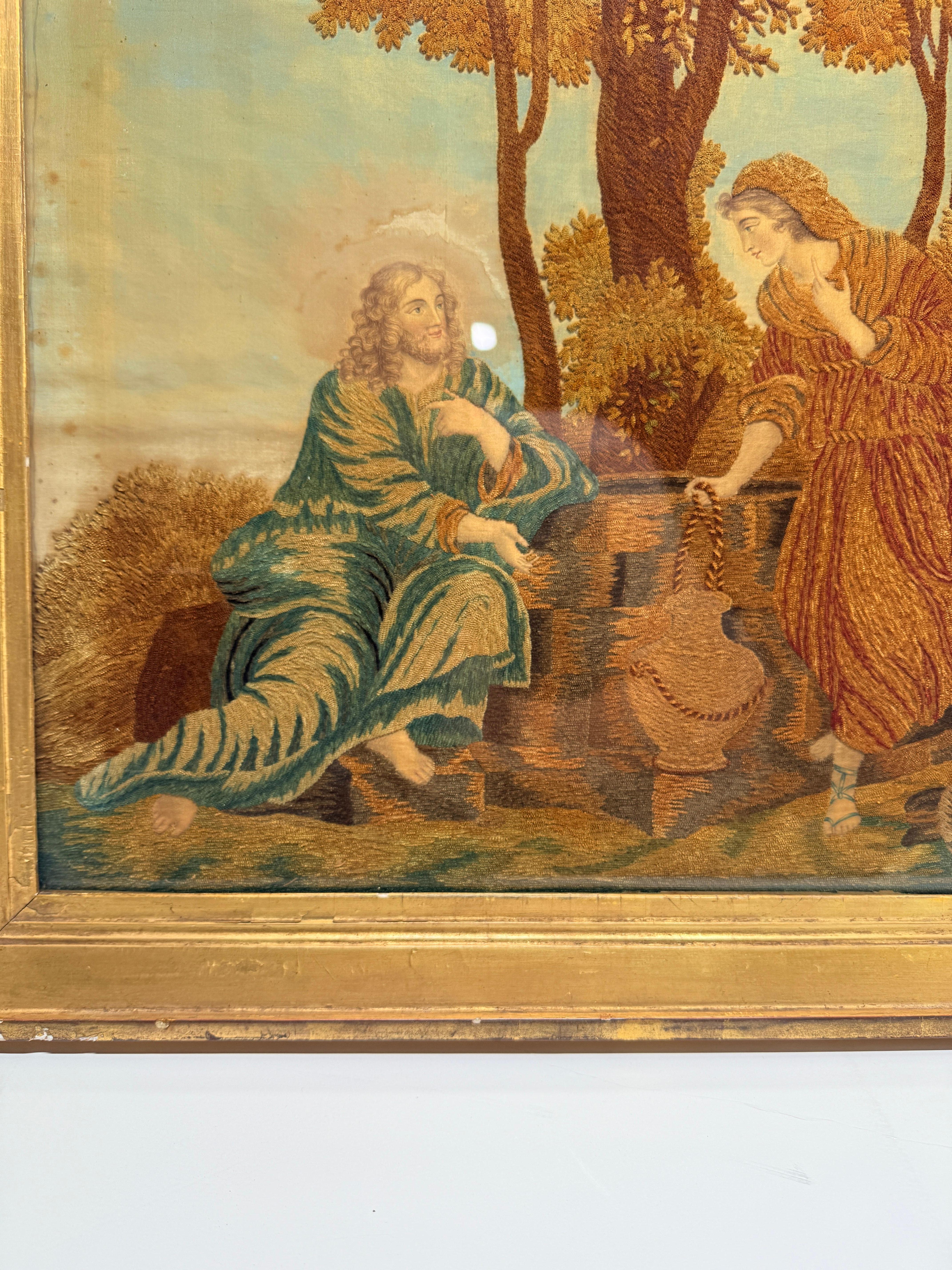 19. Jahrhundert, English School 'Christus und die samaritanische Frau am Brunnen' Auf Seide im Angebot 3