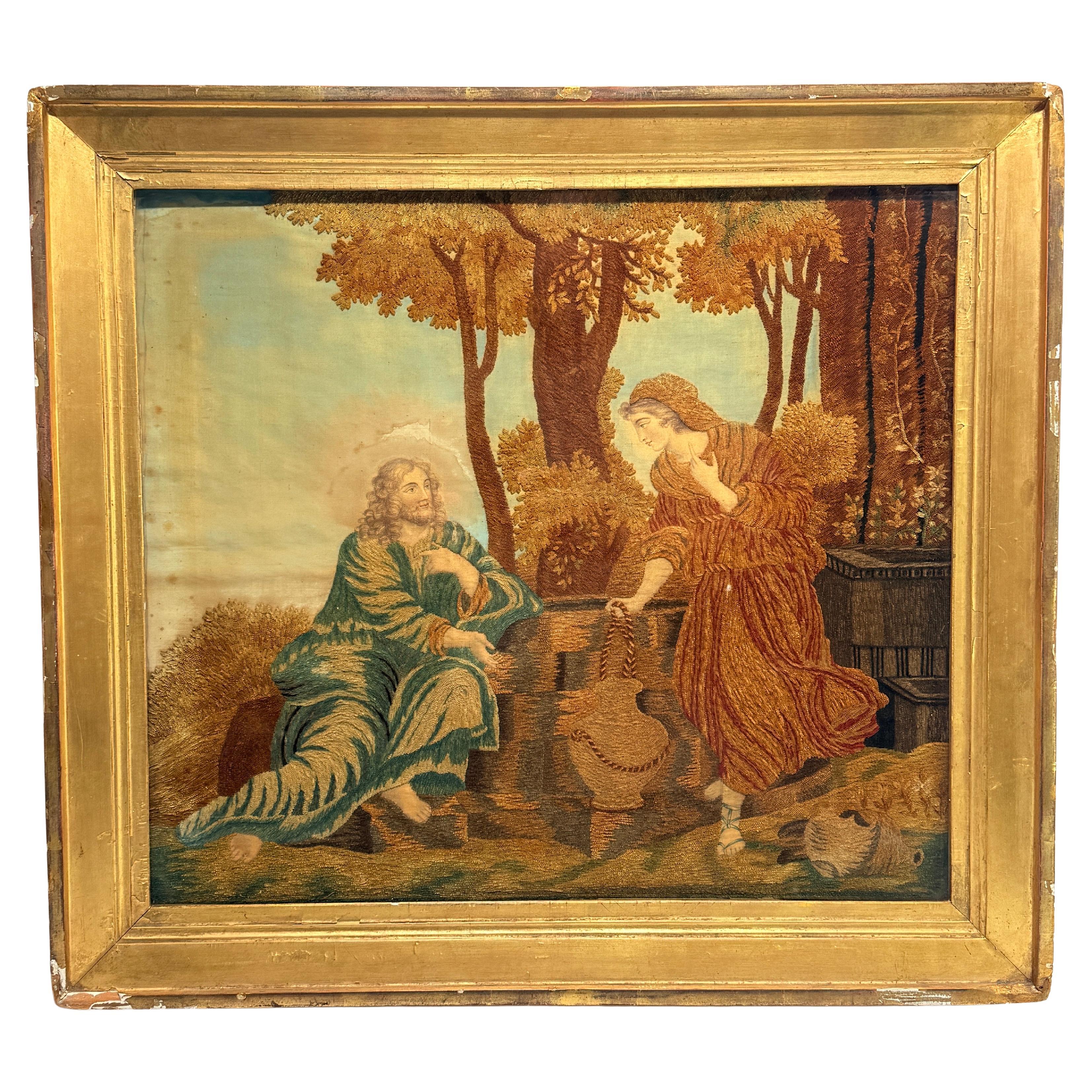 19. Jahrhundert, English School 'Christus und die samaritanische Frau am Brunnen' Auf Seide im Angebot