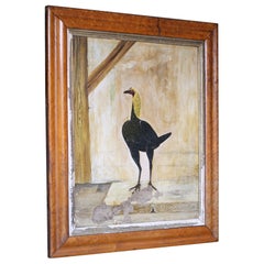 19th C English School Oil Board Naive Folk Art Pet Speckled Hen 1898 A Hemsley