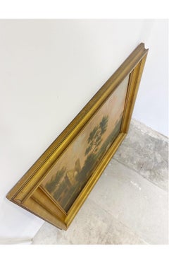 19th C. English School Oil Painting on Canvas of Capriccio and Cow Landscape