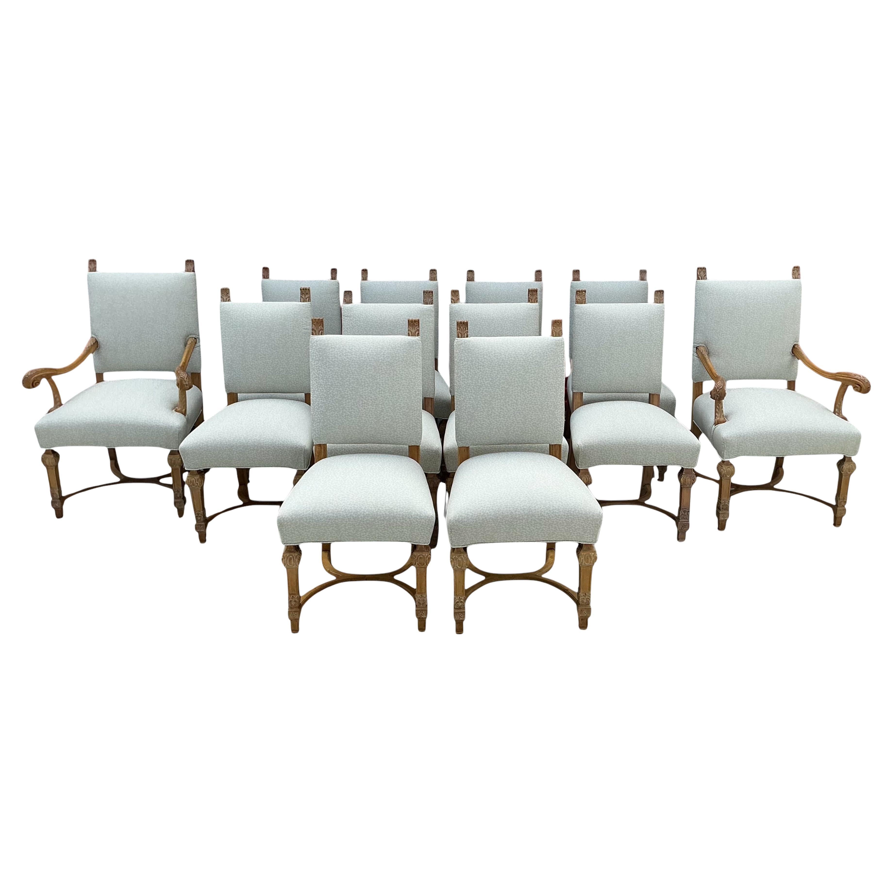 19th-C. English Scrubbed Pine Dining Chairs New Upholstery - S/12