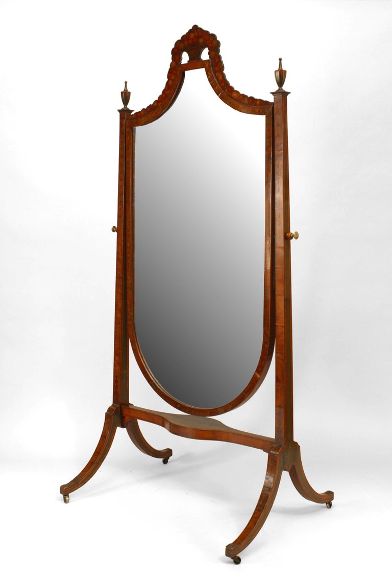 English Sheraton Style Satinwood Cheval Mirror For Sale at 1stDibs