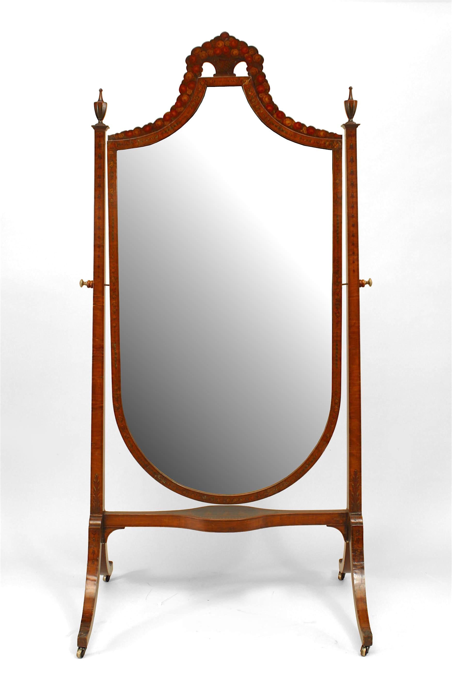 English Sheraton Style Satinwood Cheval Mirror In Good Condition For Sale In New York, NY