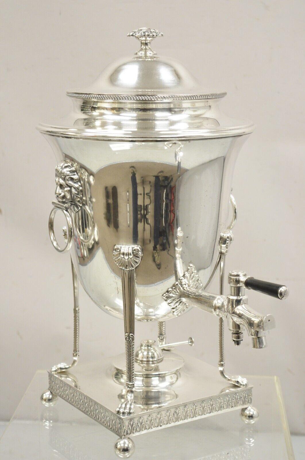 19th Century English Silver Plate Regency Paw Foot Samovar with Lions by Folgate with Monogram. Item features monogram 