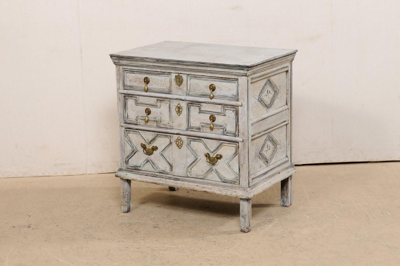 19th C. English Smaller-Sized Chest Adorn in Geometrically Carved Panels  9