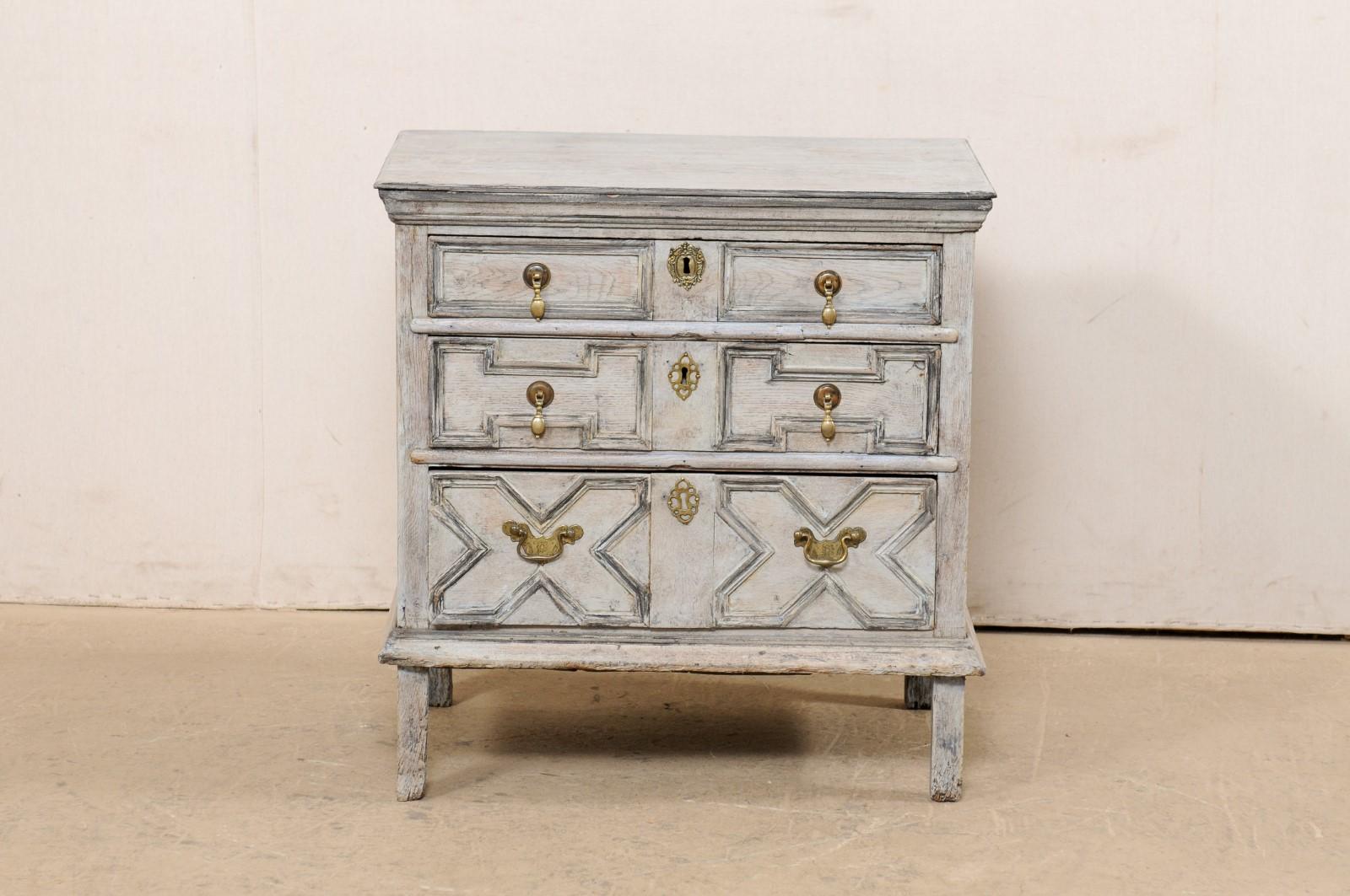 19th Century 19th C. English Smaller-Sized Chest Adorn in Geometrically Carved Panels 
