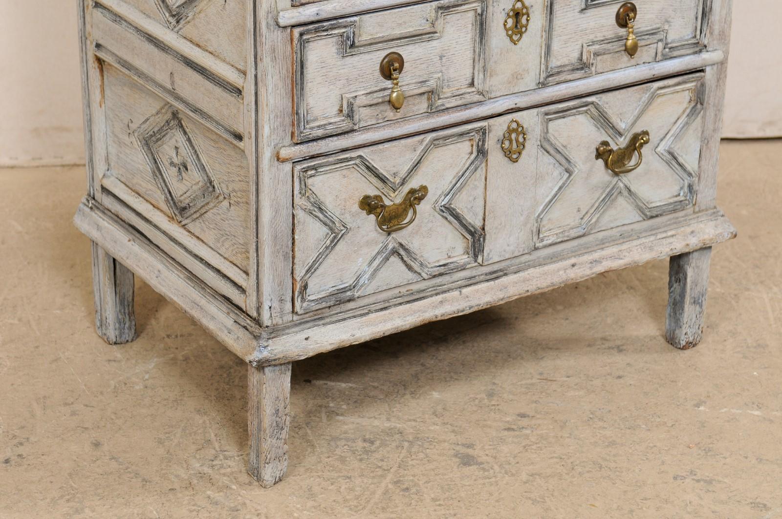 19th C. English Smaller-Sized Chest Adorn in Geometrically Carved Panels  1