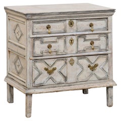 19th C. English Smaller-Sized Chest Adorn in Geometrically Carved Panels 