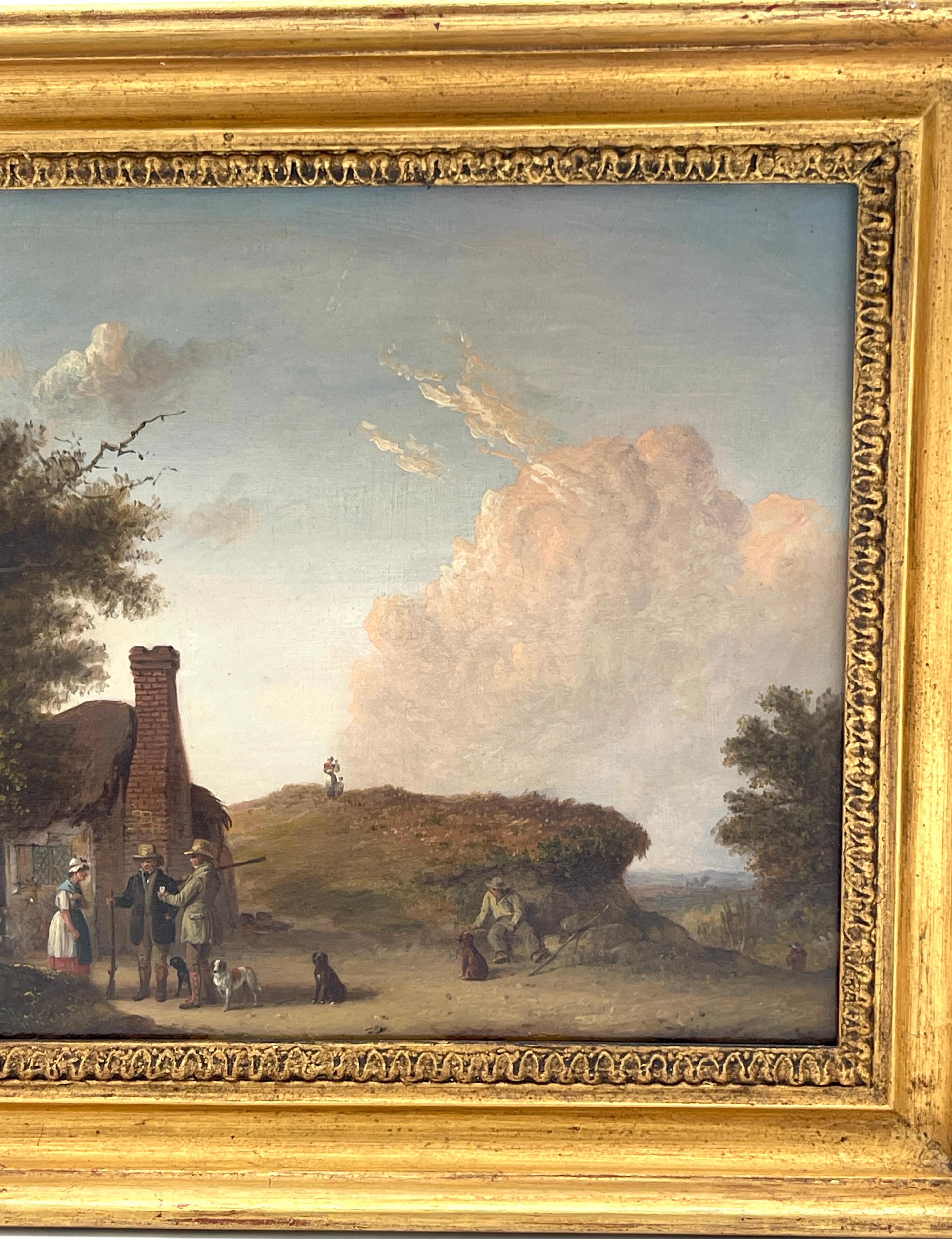 Wood 19th C English Sporting Landscape with Hunters & Dogs, by Edmund Bristow  For Sale