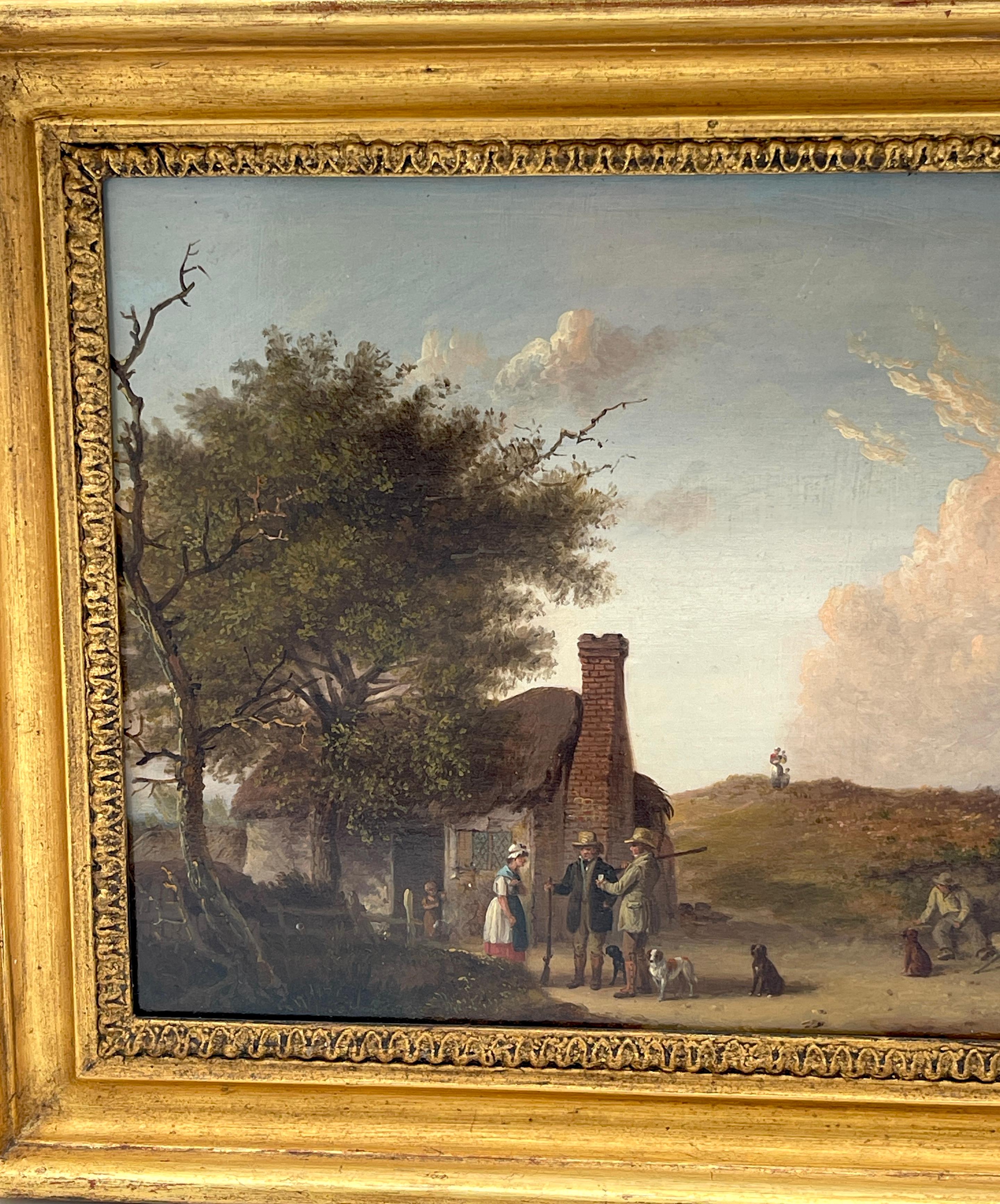 Bois Paysage sportif anglais du 19e siècle avec chasseurs et chiens, d'Edmund Bristow  en vente