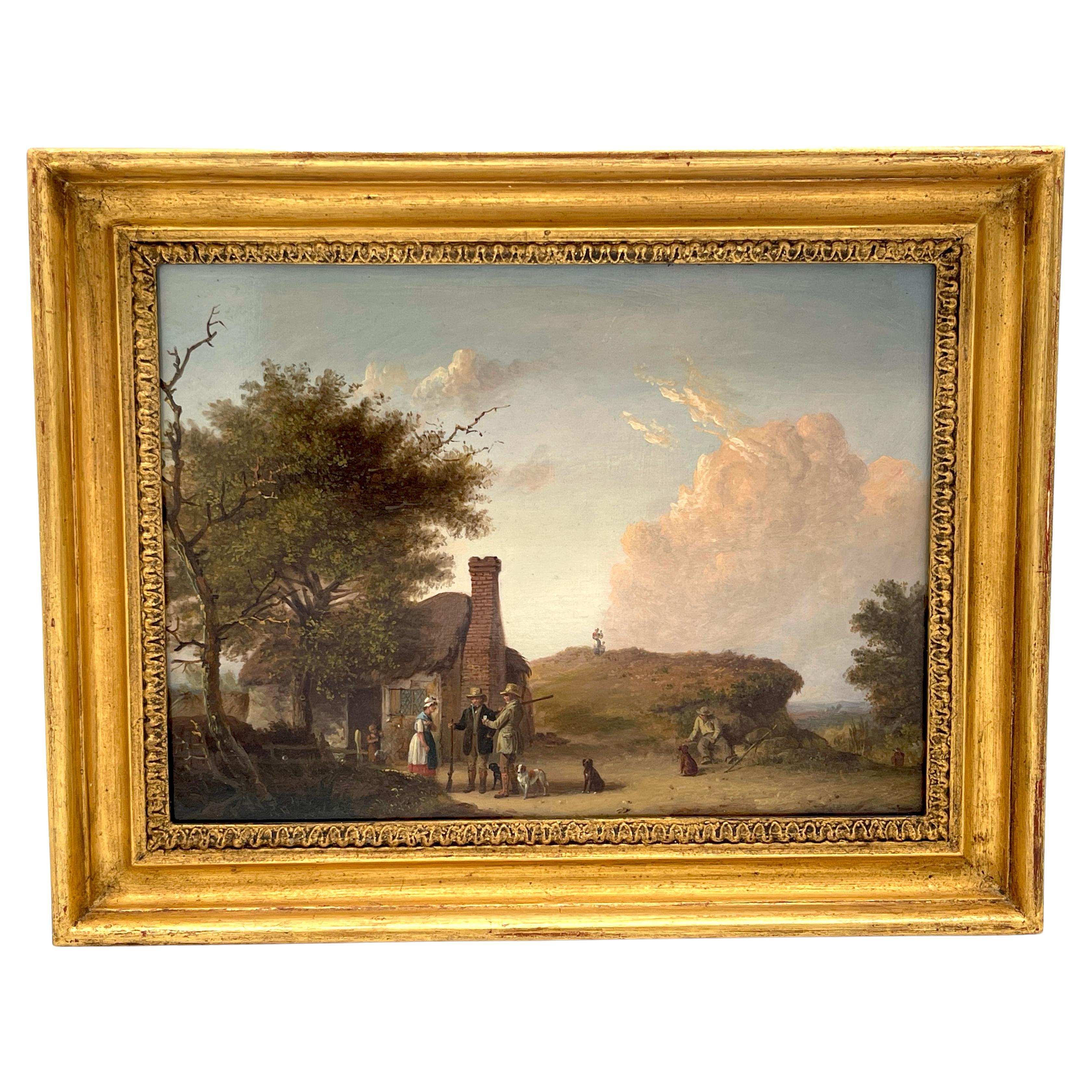 19th C English Sporting Landscape with Hunters & Dogs, by Edmund Bristow  For Sale