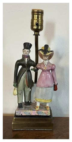 19th c. English Staffordshire Figure of a Regency Couple Mounted as a Table Lamp