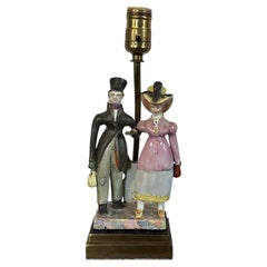 19th c. English Staffordshire Figure of a Regency Couple Mounted as a Table Lamp