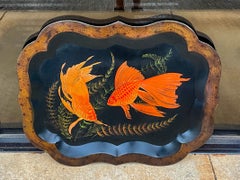 19th C English Tole Tray with Recent Faux Tortoise and Fish / Carp Painting