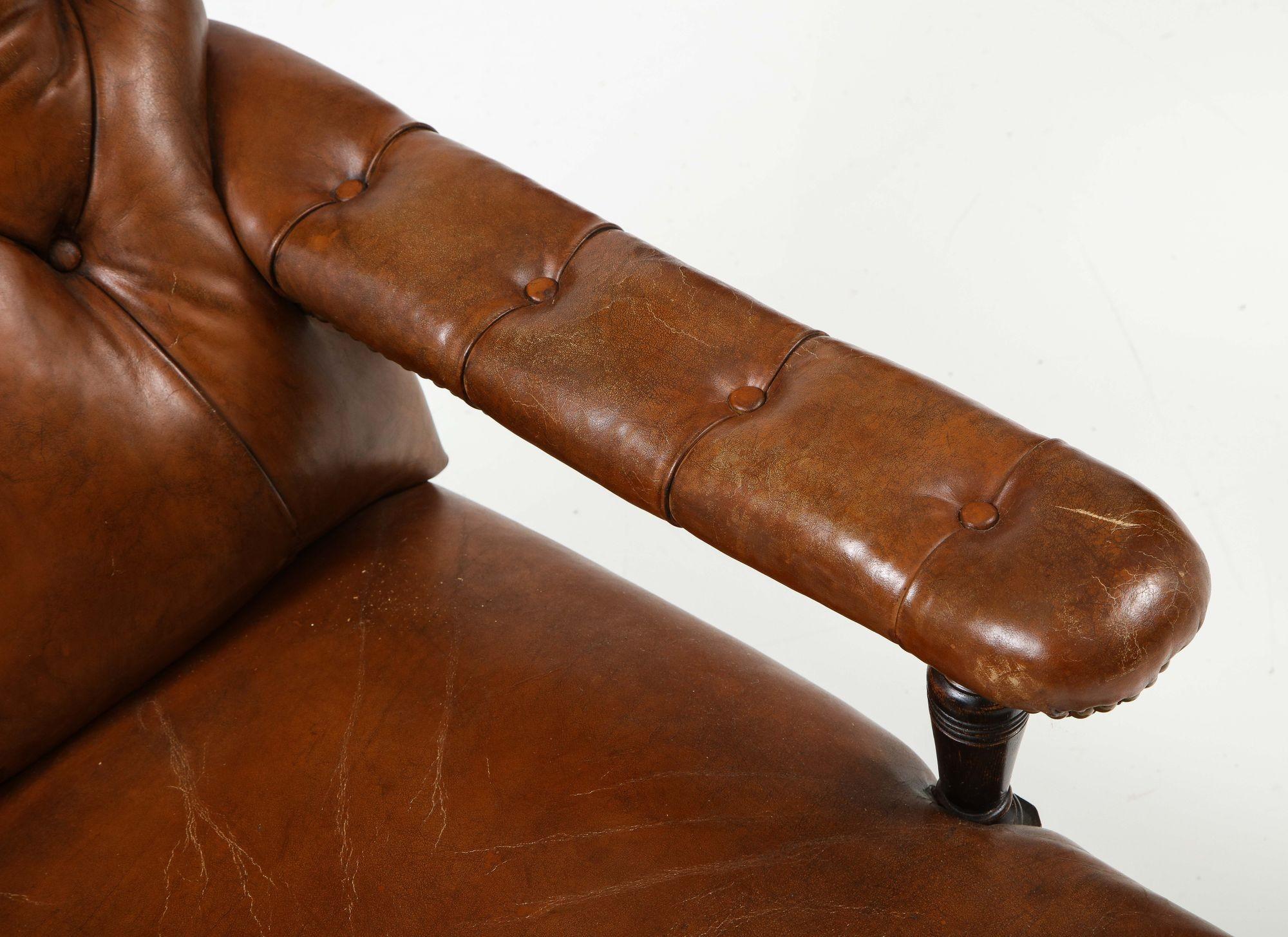 19th C. English Tufted Leather Library Chair 6