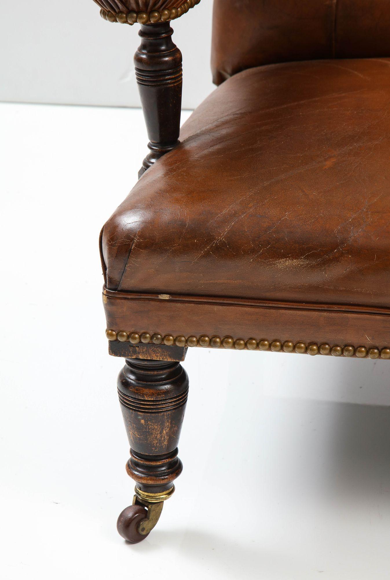 19th C. English Tufted Leather Library Chair 7