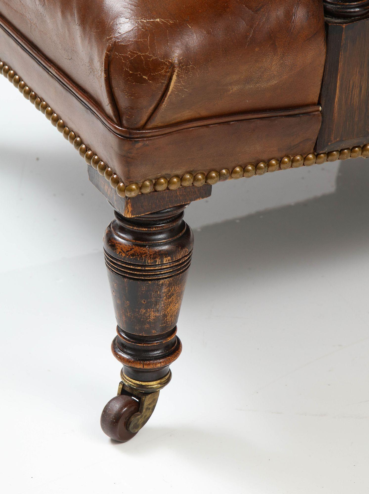 19th C. English Tufted Leather Library Chair 8