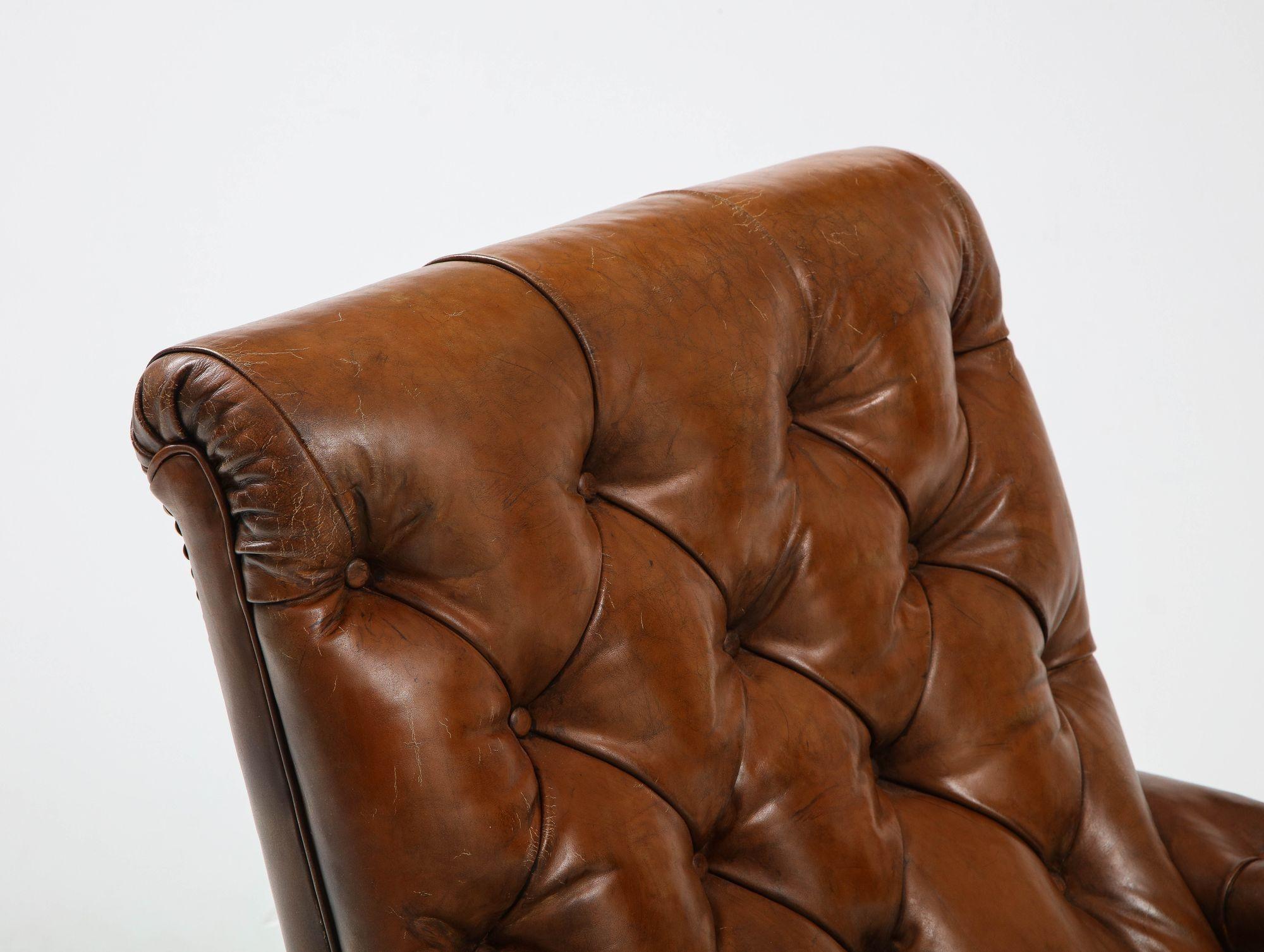 19th C. English Tufted Leather Library Chair 9