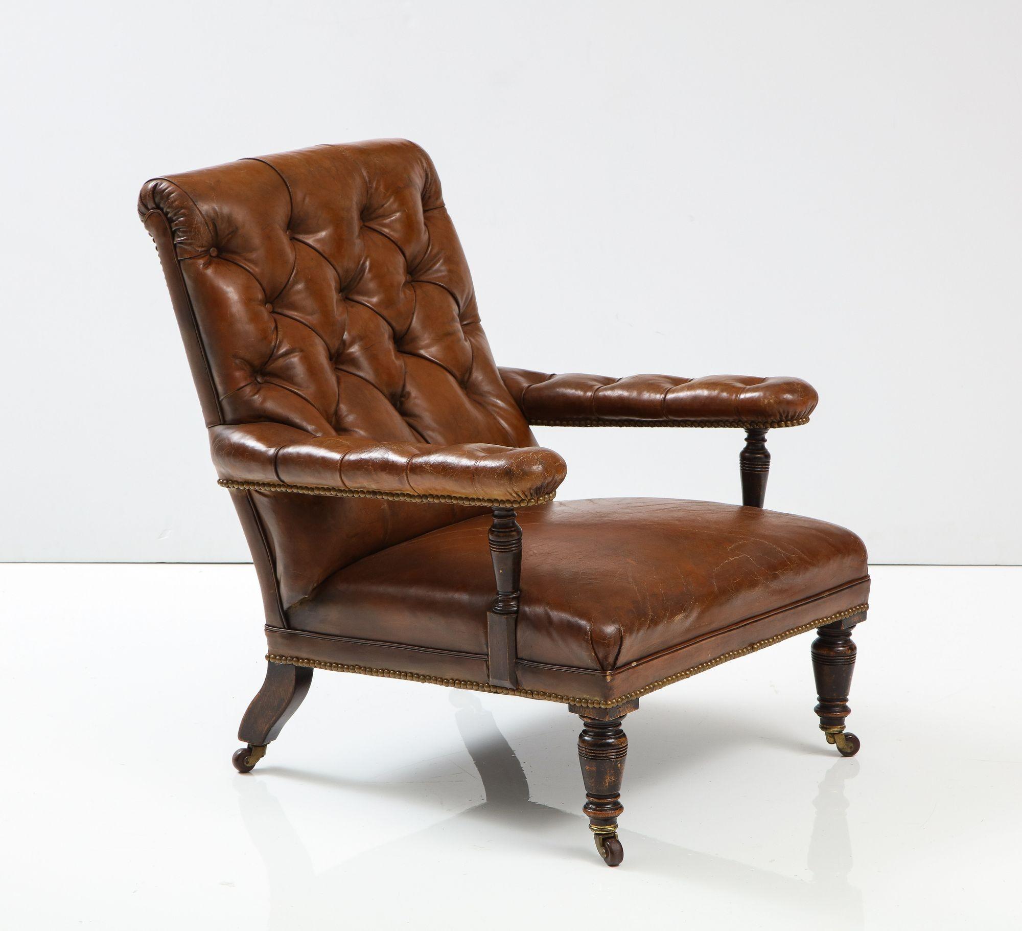 19th Century 19th C. English Tufted Leather Library Chair