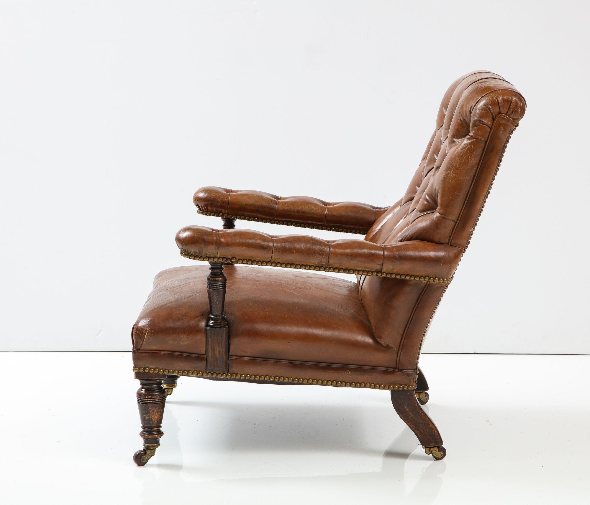 19th C. English Tufted Leather Library Chair 1