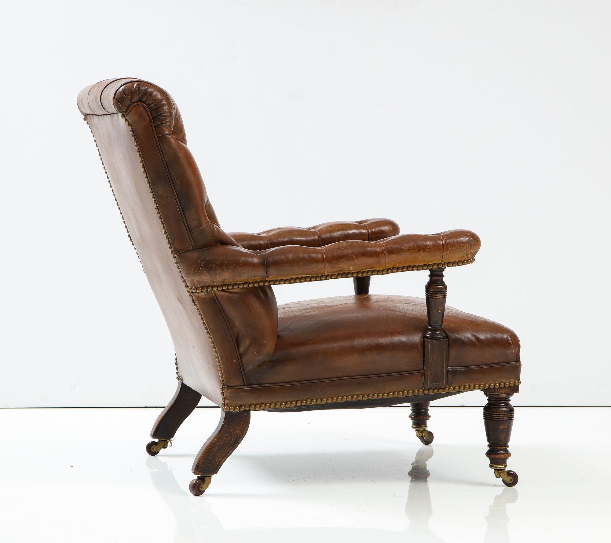 19th C. English Tufted Leather Library Chair 2