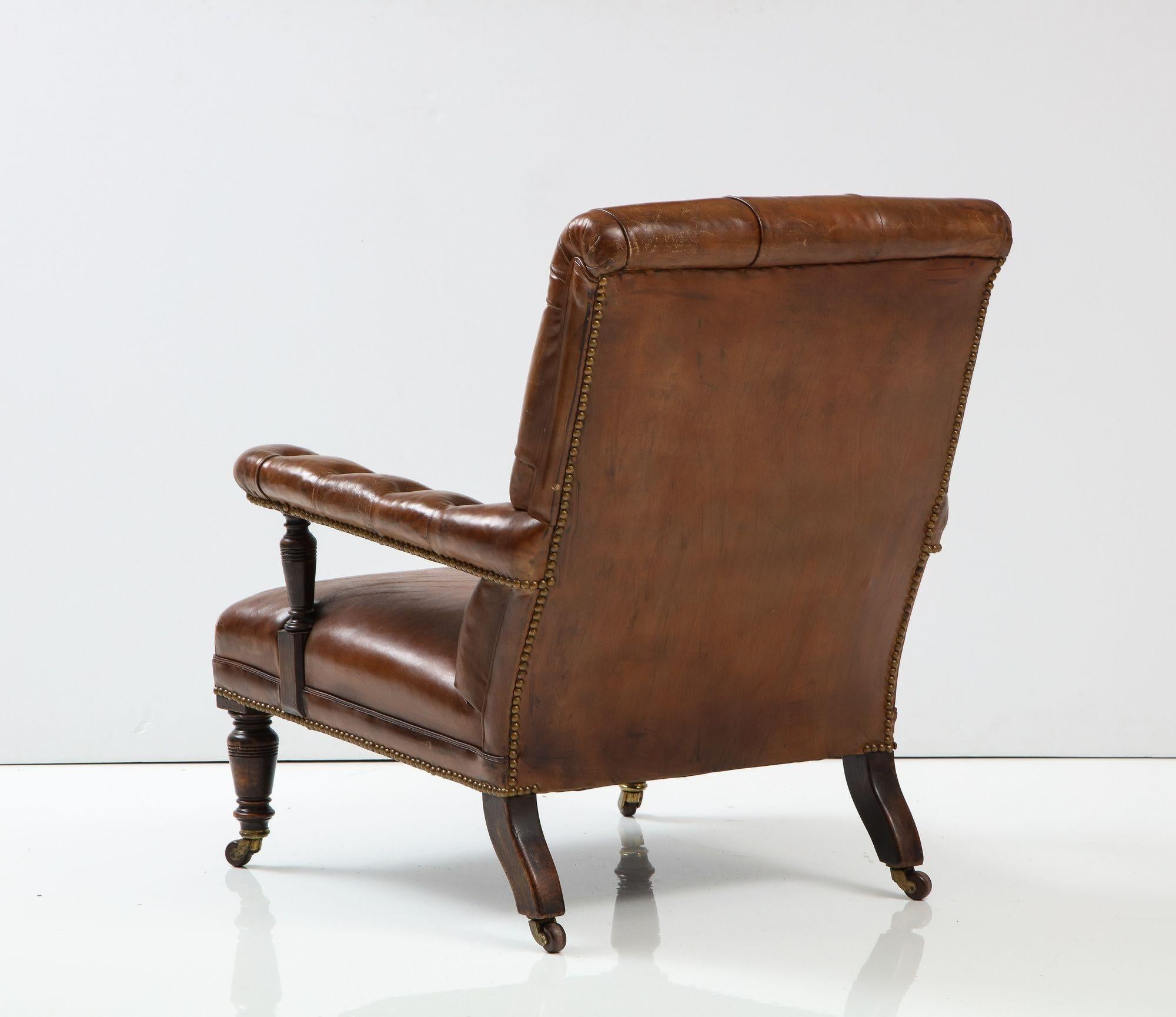 19th C. English Tufted Leather Library Chair 4