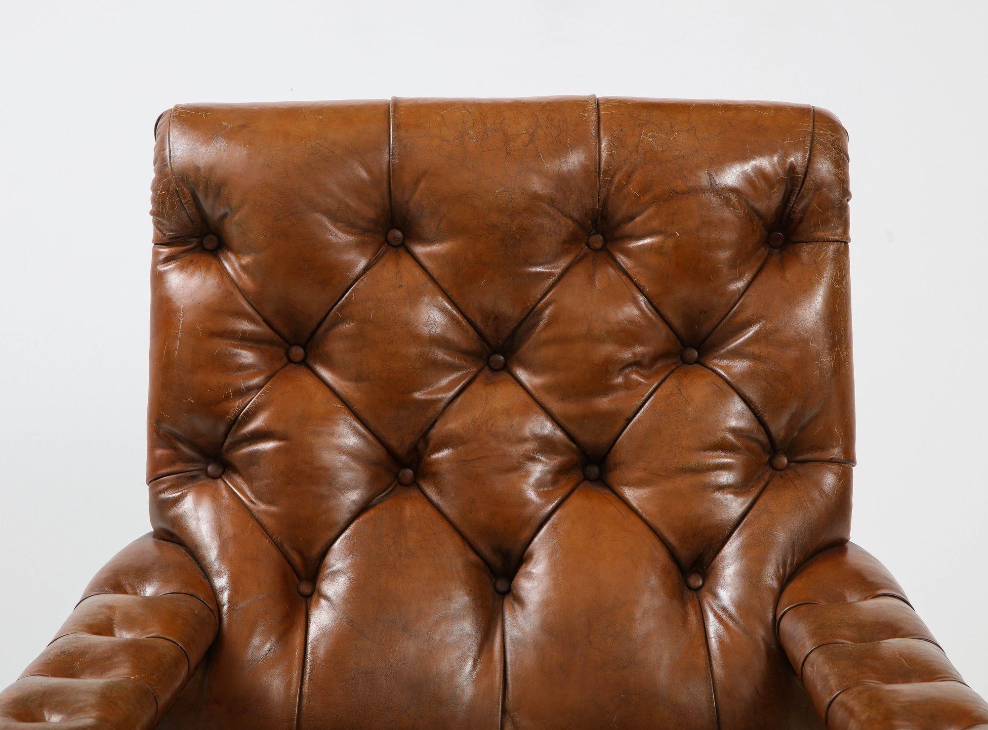 19th C. English Tufted Leather Library Chair 5
