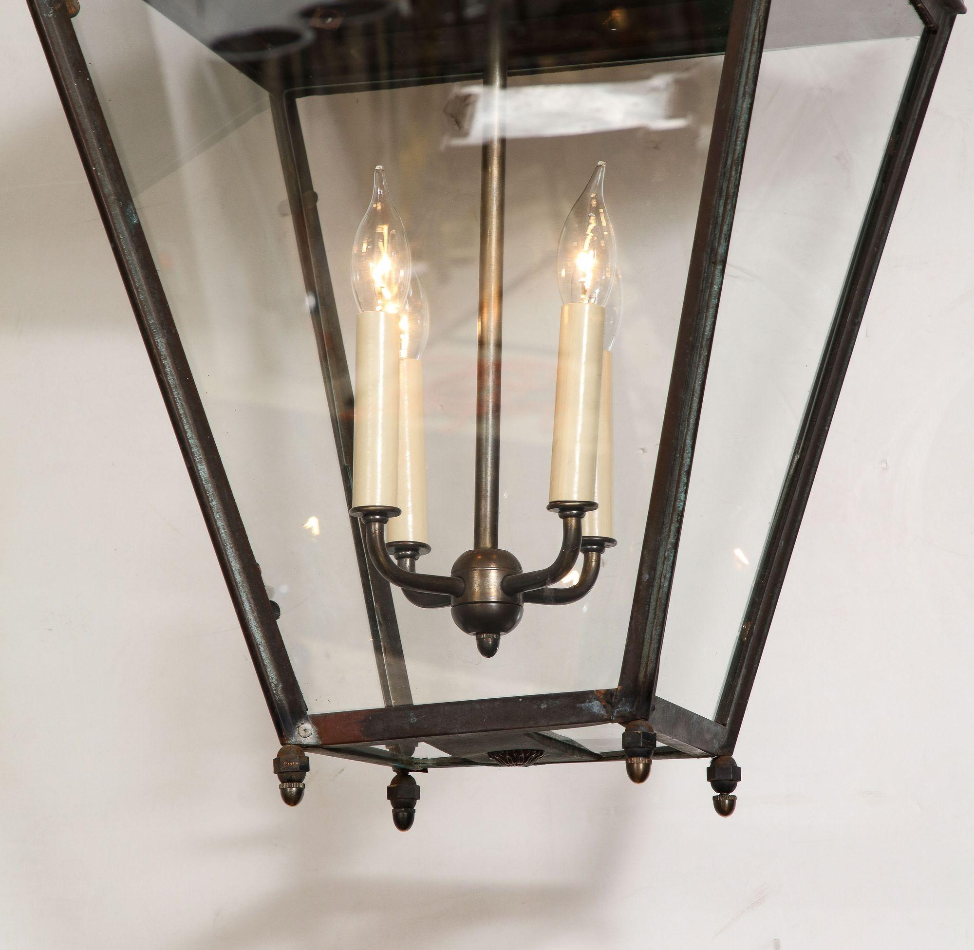 19th c. English Verdigris Copper Hall Lantern For Sale 2