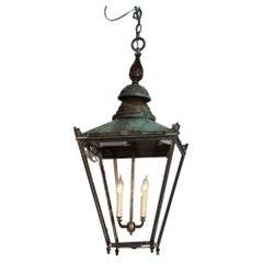 Antique 19th c. English Verdigris Copper Hall Lantern