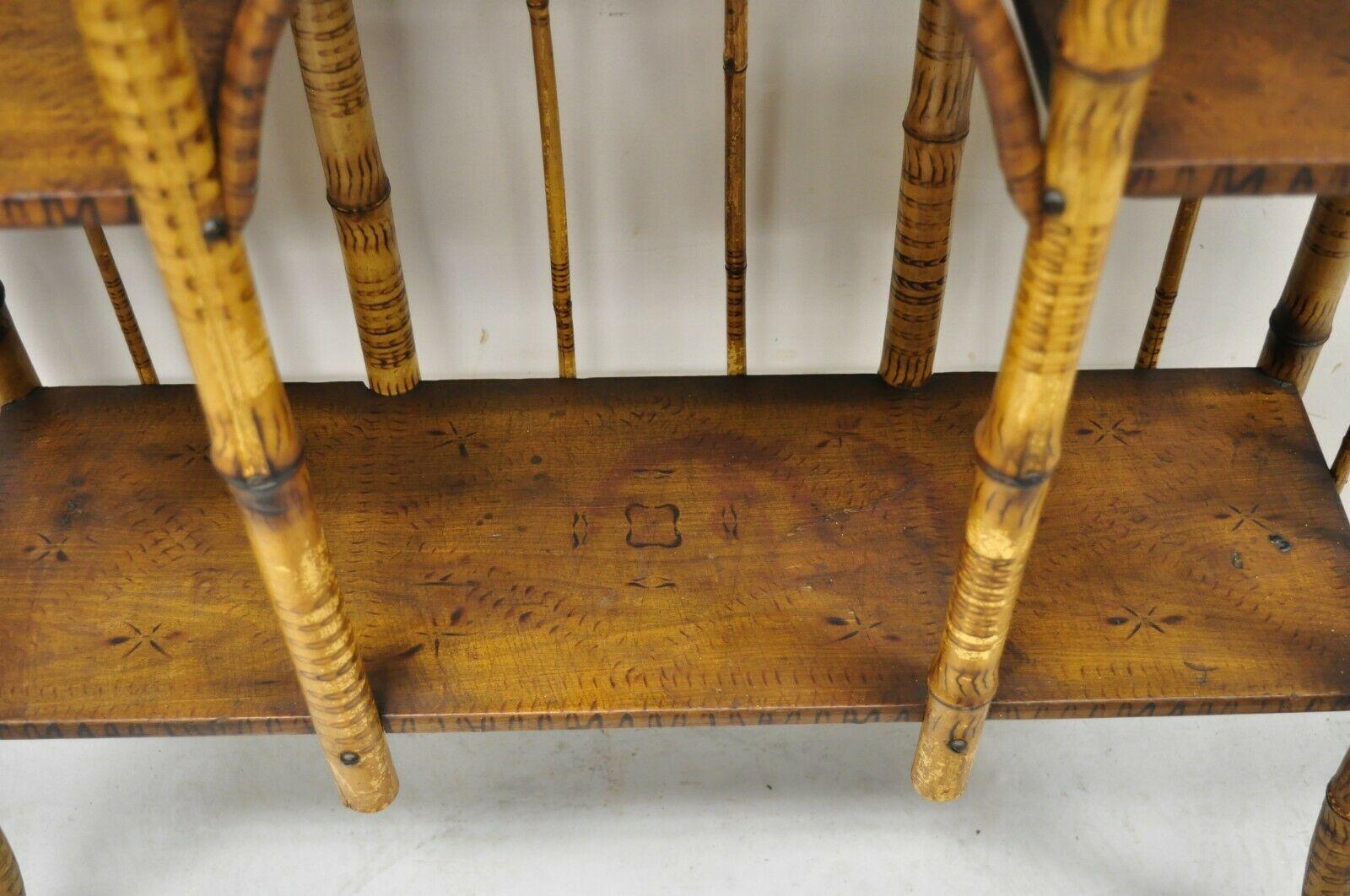 19th C. English Victorian Bamboo Stick and Ball Curio Shelf Display Etagere For Sale 5