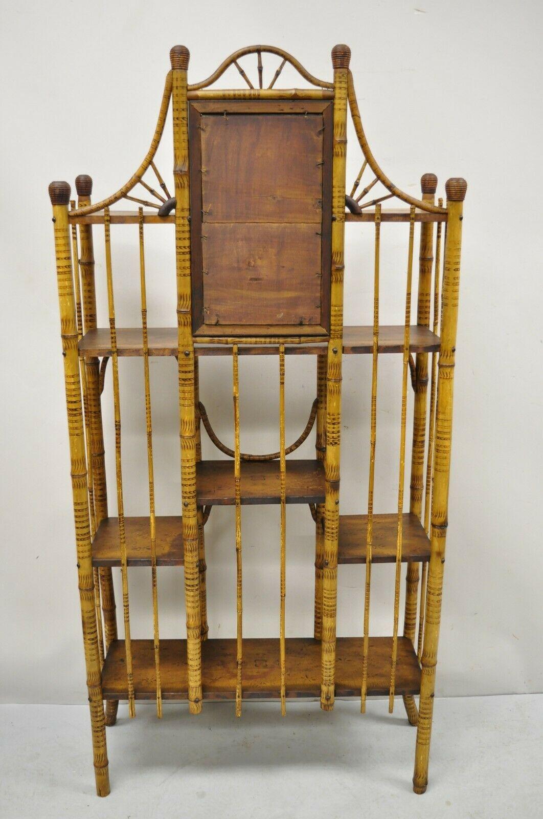 19th C. English Victorian Bamboo Stick and Ball Curio Shelf Display Etagere For Sale 6