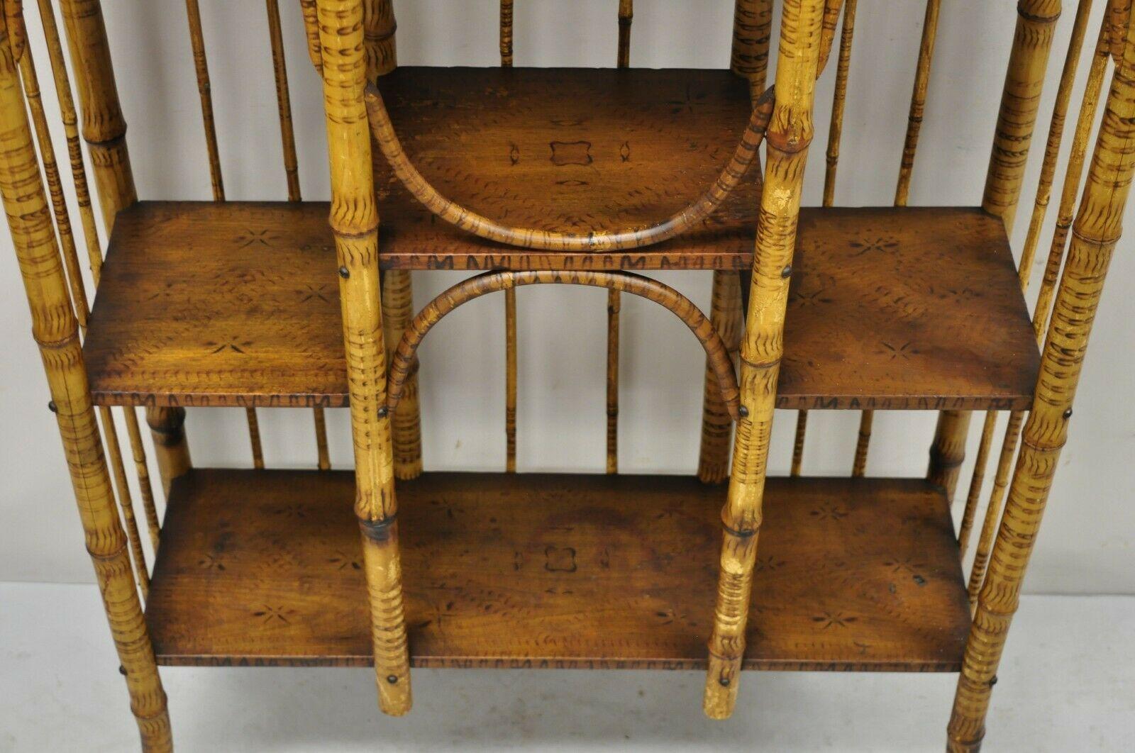 19th C. English Victorian Bamboo Stick and Ball Curio Shelf Display Etagere For Sale 3