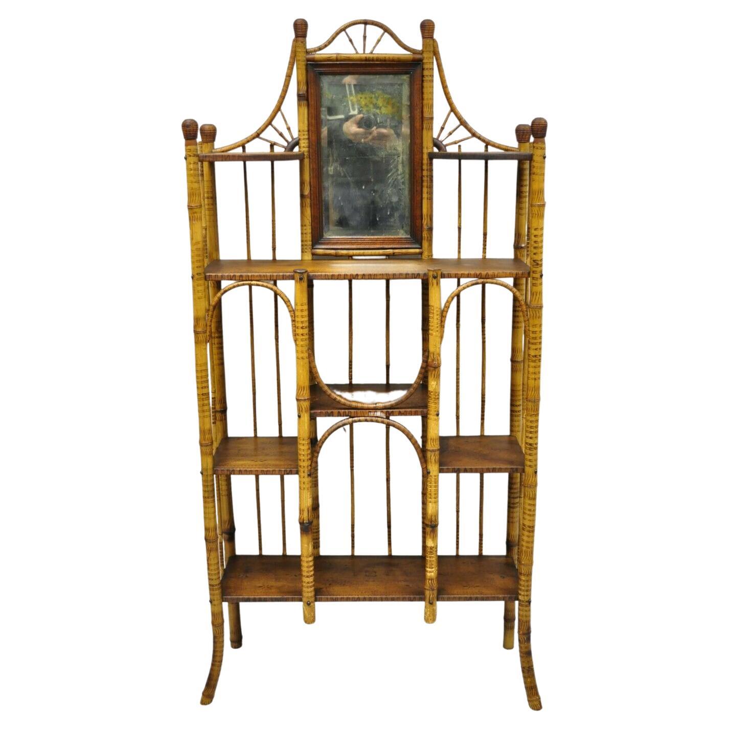 19th C. English Victorian Bamboo Stick and Ball Curio Shelf Display Etagere For Sale