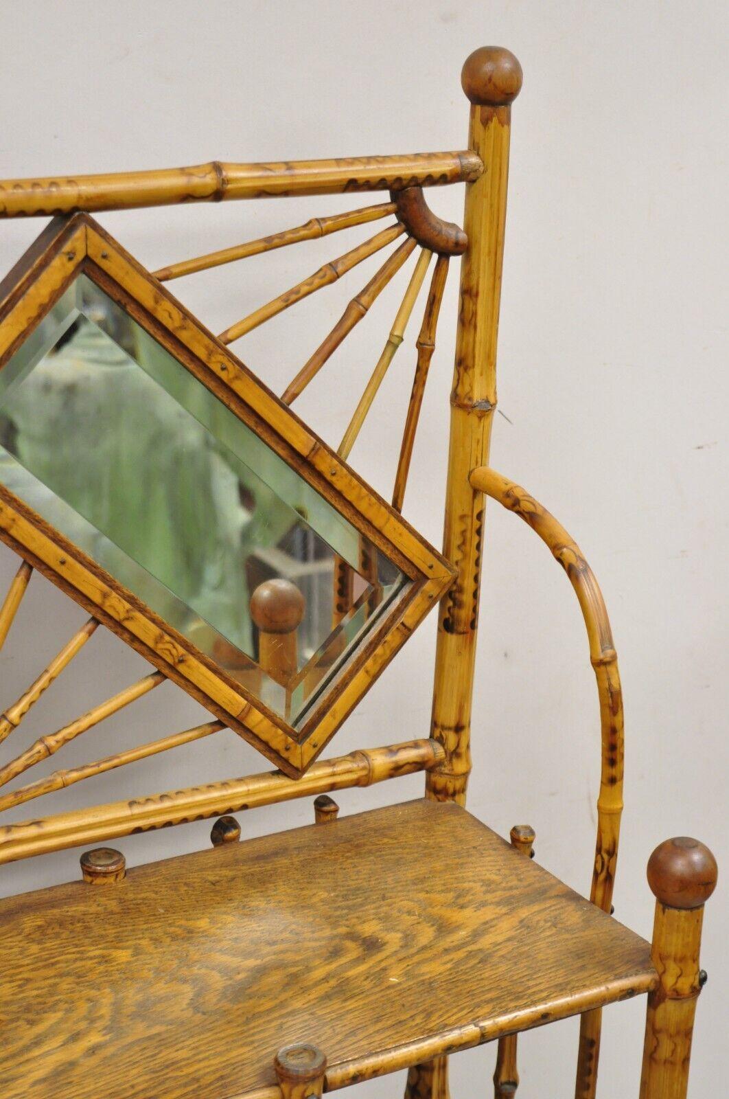 19th C English Victorian Bamboo Stick and Ball Curio Shelf Etagere w/ Mirror For Sale 2