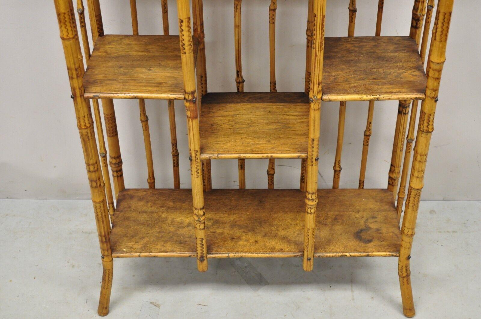 19th C English Victorian Bamboo Stick and Ball Curio Shelf Etagere w/ Mirror For Sale 4