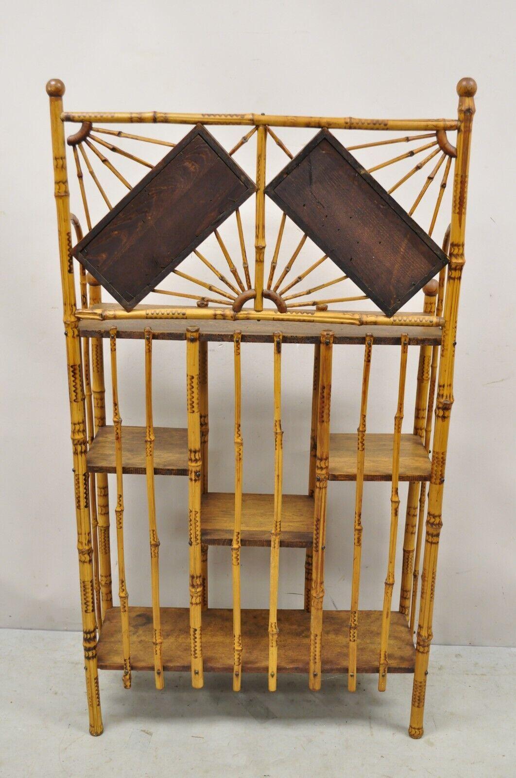 19th C English Victorian Bamboo Stick and Ball Curio Shelf Etagere w/ Mirror For Sale 5