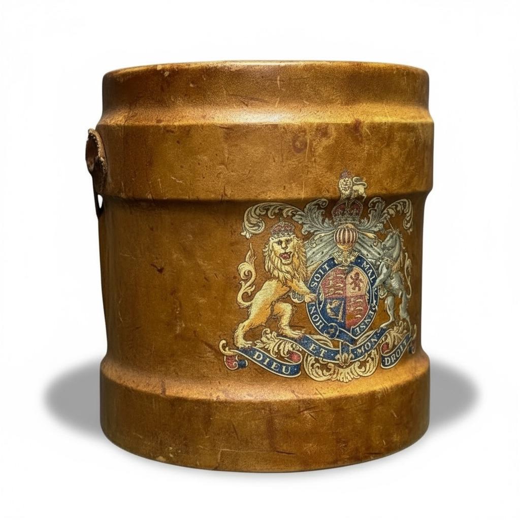 Vittoriano XIX sec. Secchio da artiglieria o da cordite in pelle inglese vittoriano con stemma in vendita