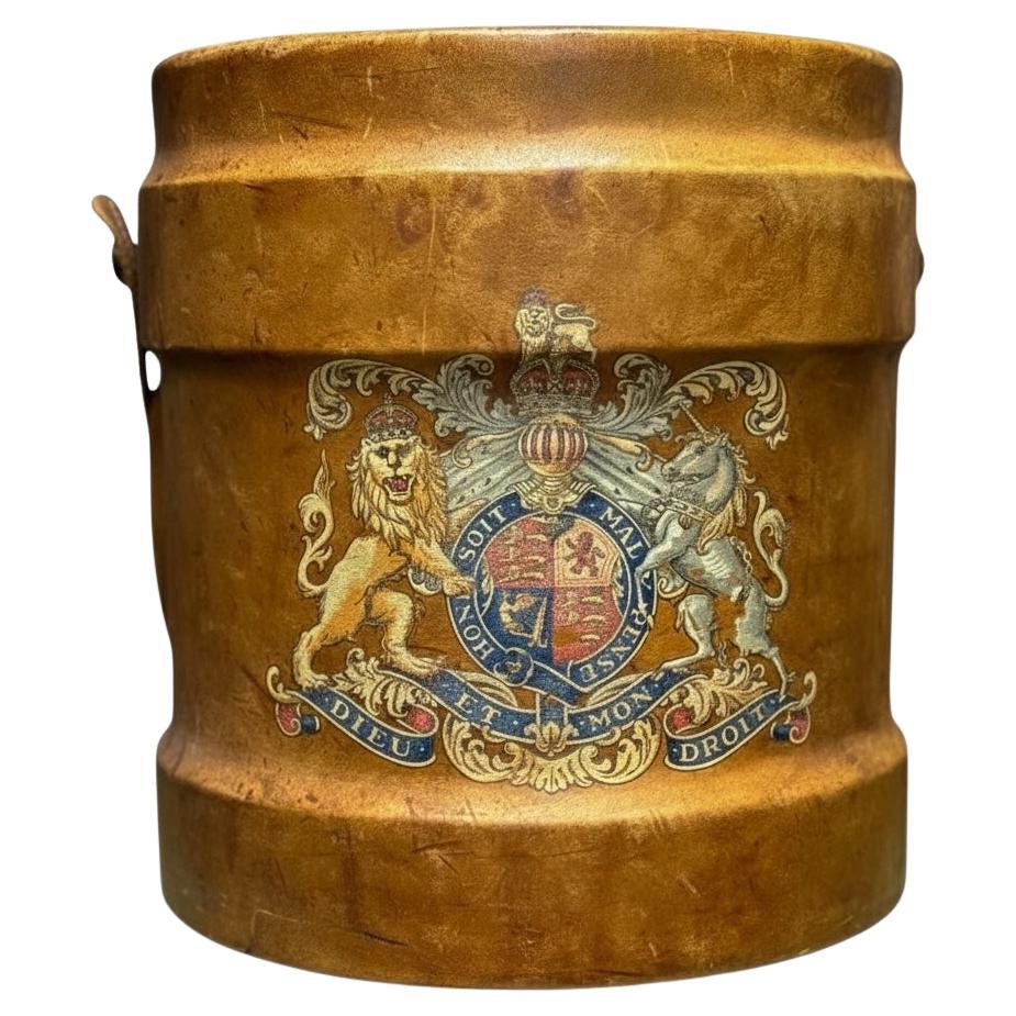 19th-C. English Victorian Leather Artillery Or Cordite Bucket W/ Coat Of Arms