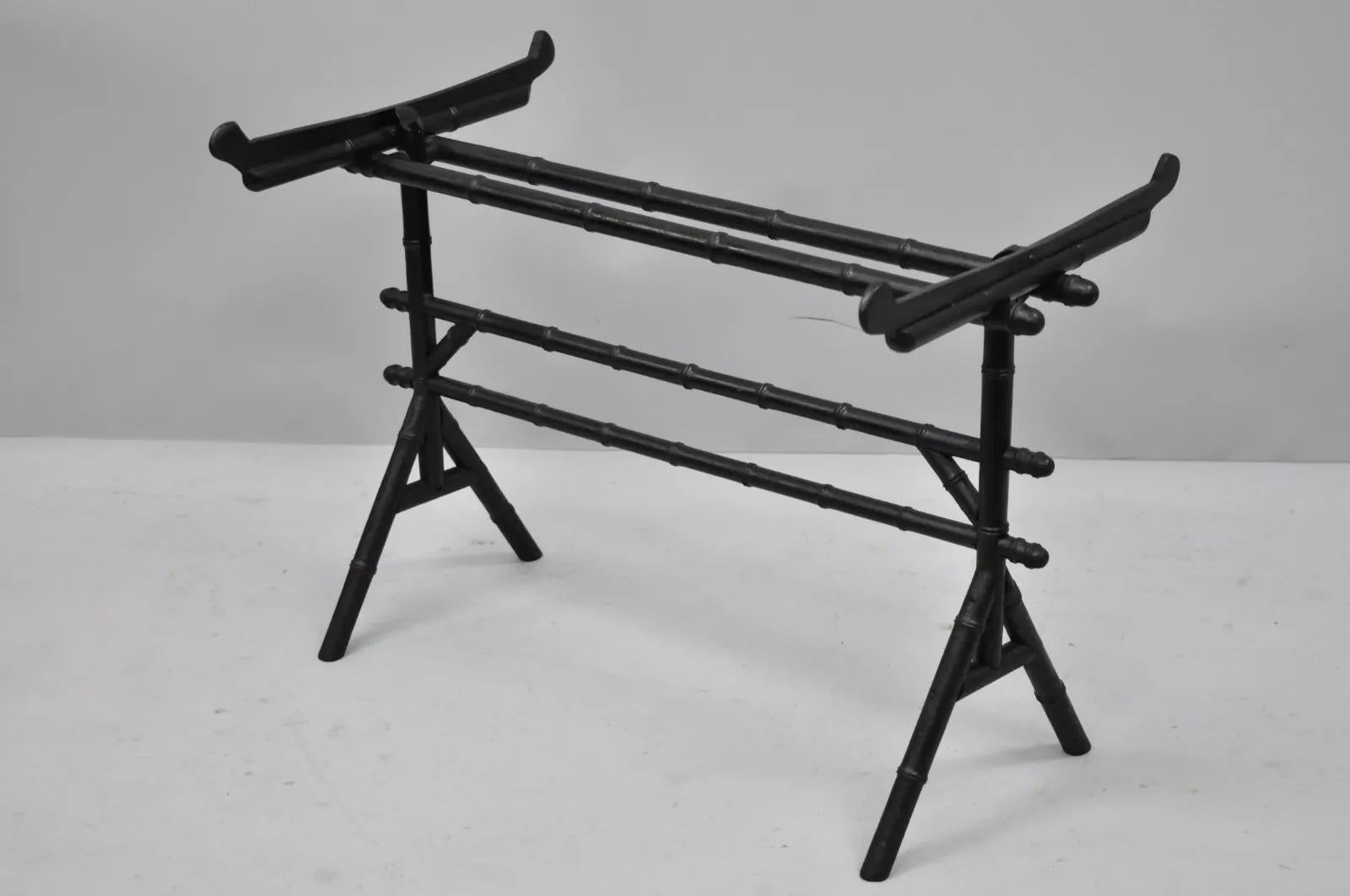 19th C. English Victorian Leather Tole Tray Coffee Table on Faux Bamboo Base For Sale 5