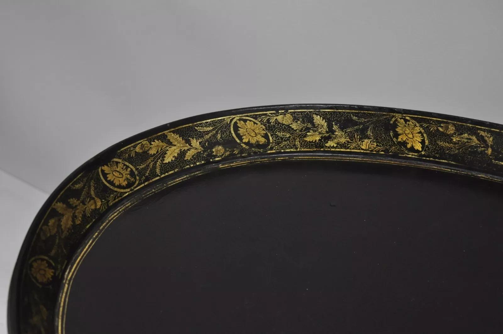 19th C. English Victorian Leather Tole Tray Coffee Table on Faux Bamboo Base In Good Condition For Sale In Philadelphia, PA
