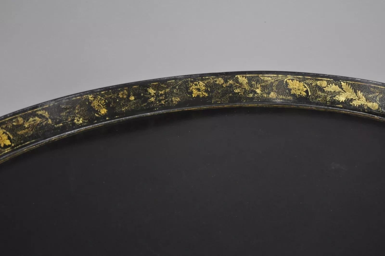 19th C. English Victorian Leather Tole Tray Coffee Table on Faux Bamboo Base For Sale 2