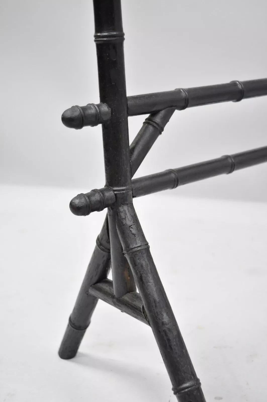 19th C. English Victorian Leather Tole Tray Coffee Table on Faux Bamboo Base For Sale 3