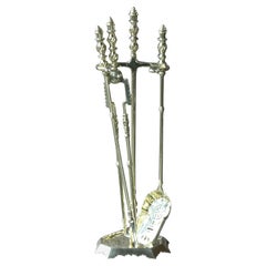 Antique 19th C. English Victorian Polished Brass Fire Irons