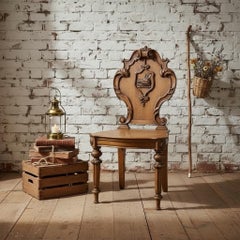 19th-C. English Victorian Walnut Hall Chair W/ Carved Boar
