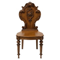 19th-C. English Victorian Walnut Hall Chair W/ Carved Boar
