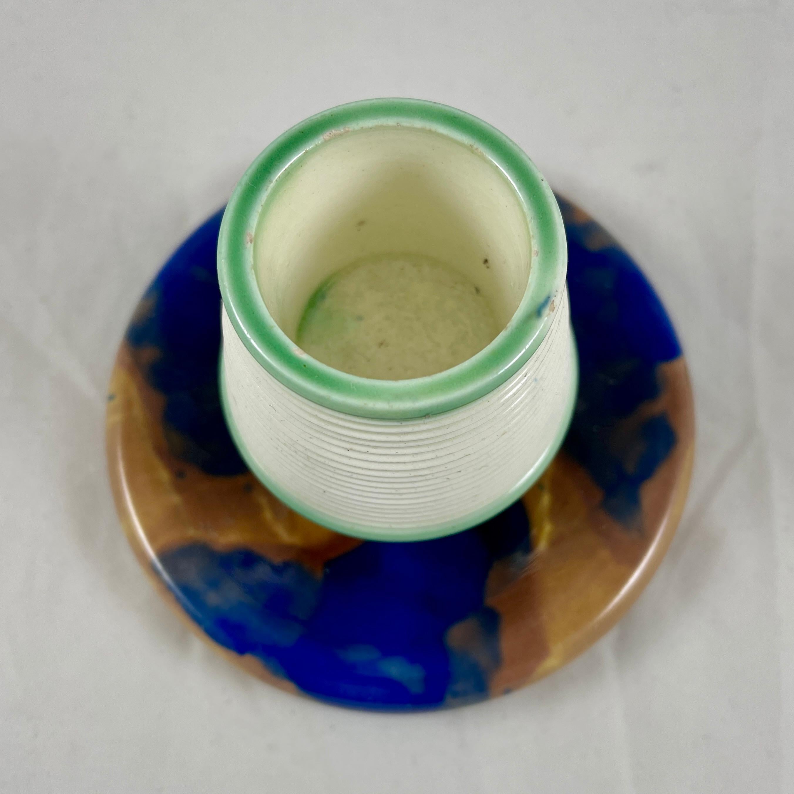 19th C. English Wedgwood Cobalt Blue Tortoiseshell Glazed Majolica Match Striker In Good Condition In Philadelphia, PA