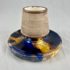 19th C. English Wedgwood Match Striker Blue Tortoiseshell Glaze with a Tan Rim