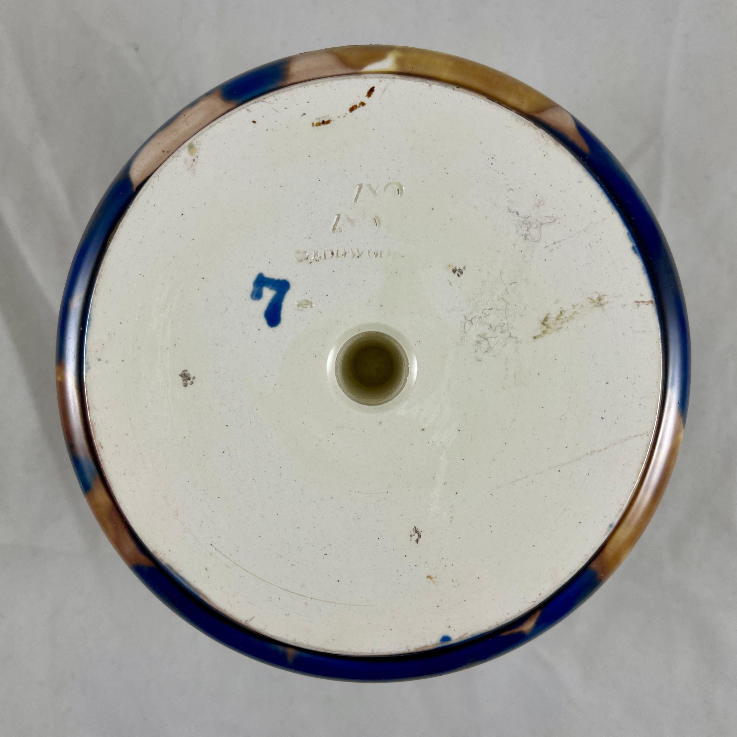 19th C. English Wedgwood Match Striker Blue Tortoiseshell Glaze with a Tan Rim For Sale 2